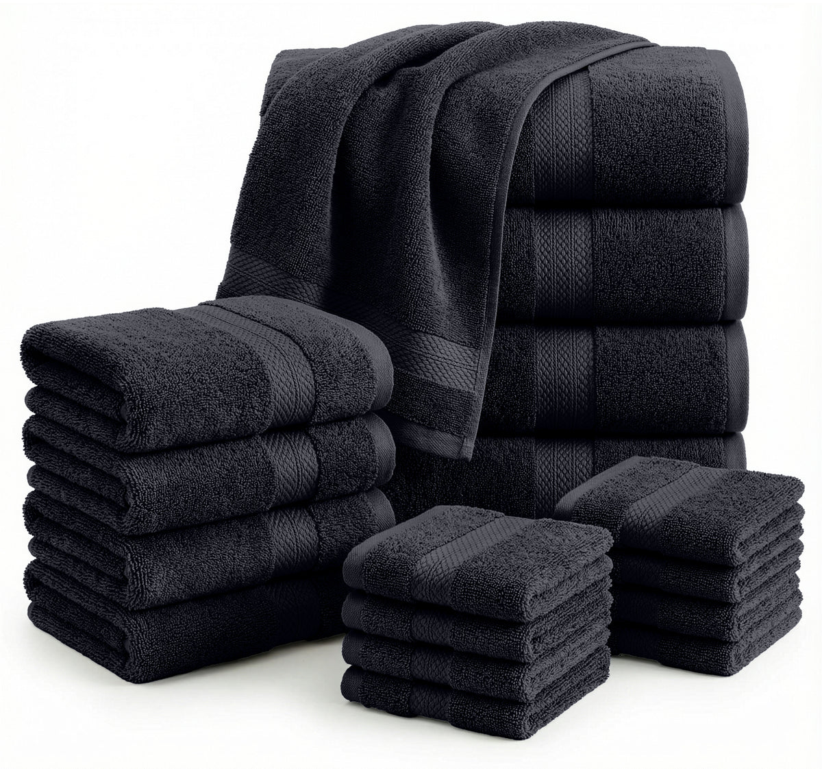 16 Piece 100% Cotton Towel Set - Black