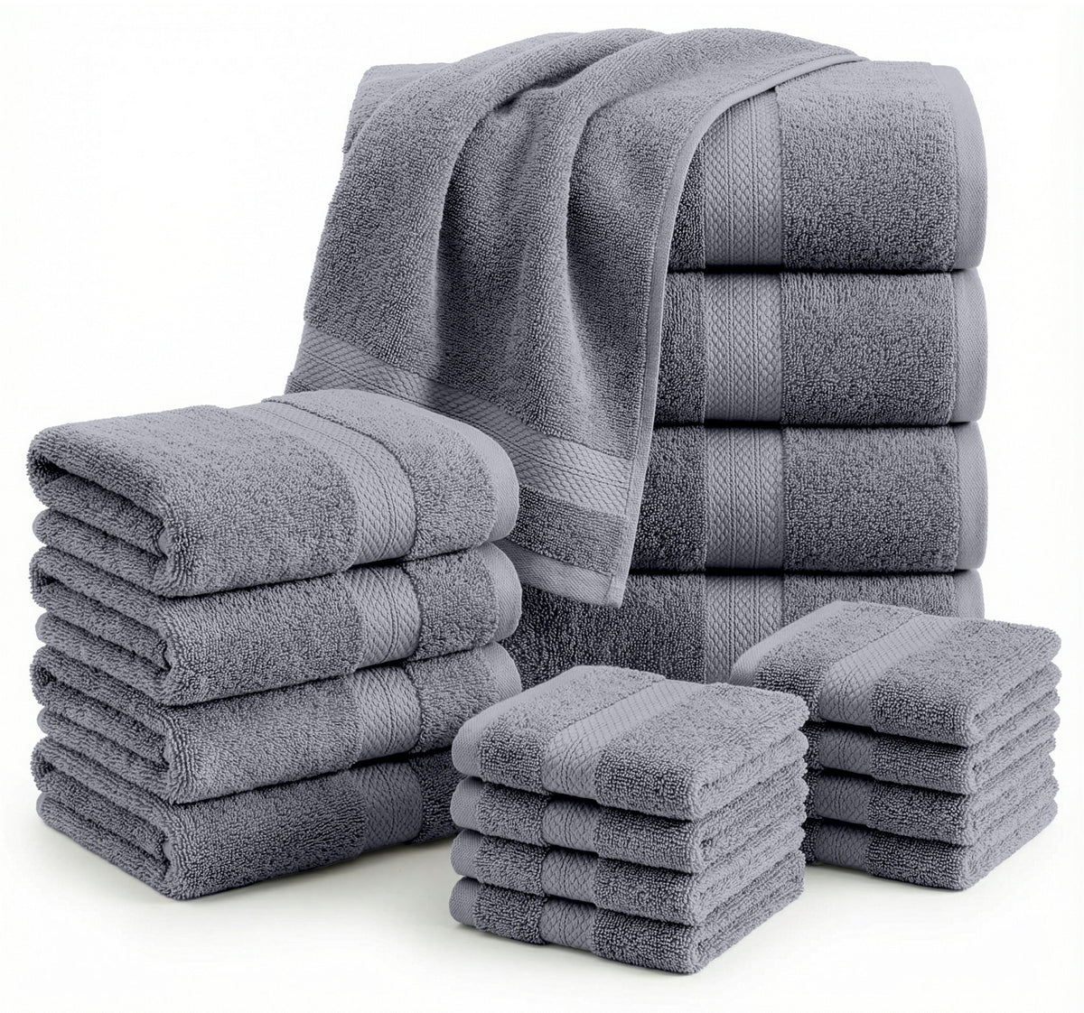 Lane Linen 16 Piece 100% Cotton Towel Set - Cool Grey