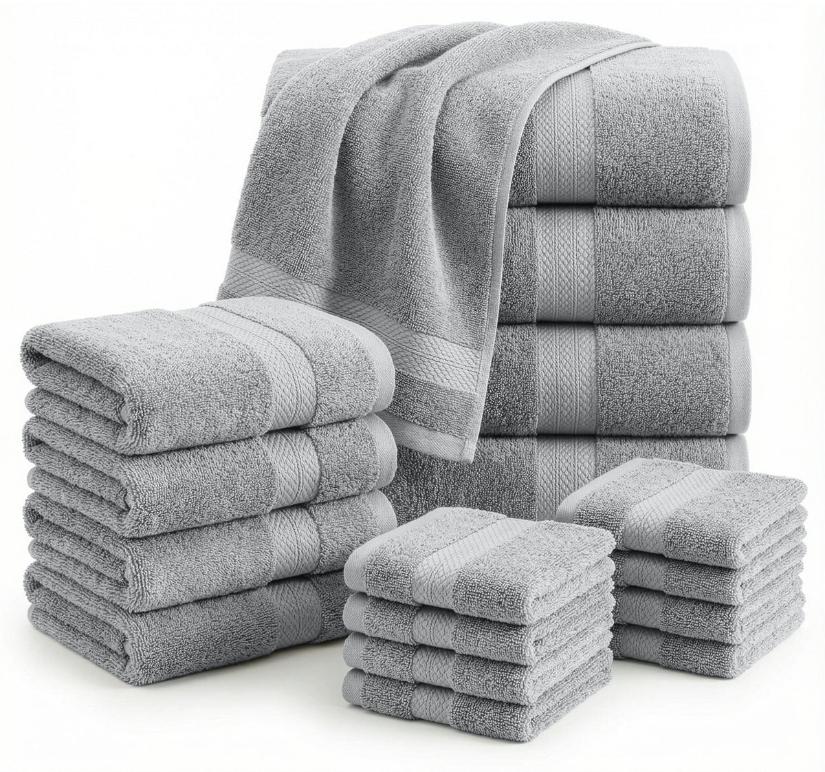 16 Piece 100% Cotton Towel Set - Grey