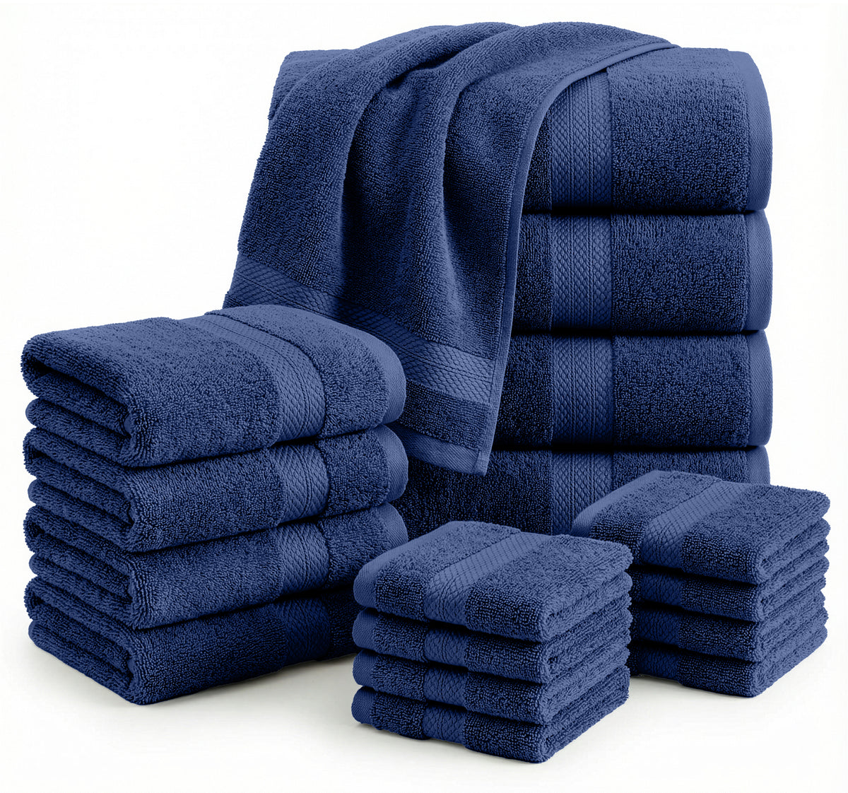Lane Linen 16 Piece 100% Cotton Towel Set - Navy