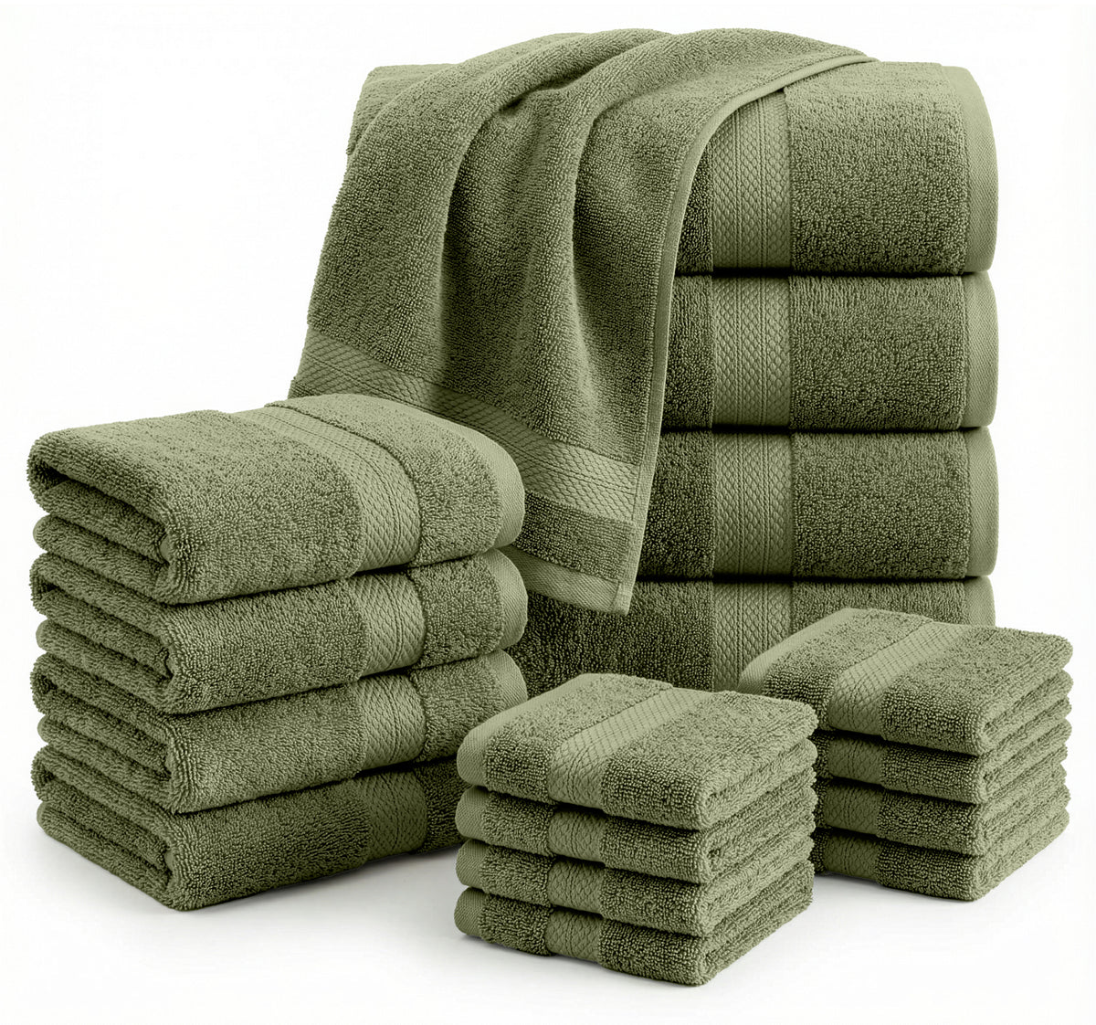 Lane Linen 16 Piece 100% Cotton Towel Set - Oil Green