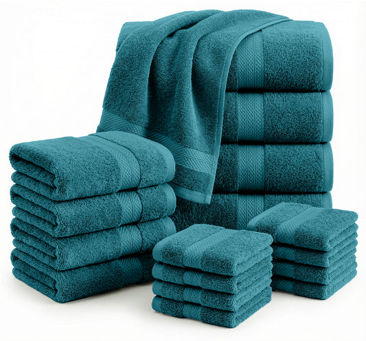 Lane Linen 16 Piece 100% Cotton Towel Set - Seaport