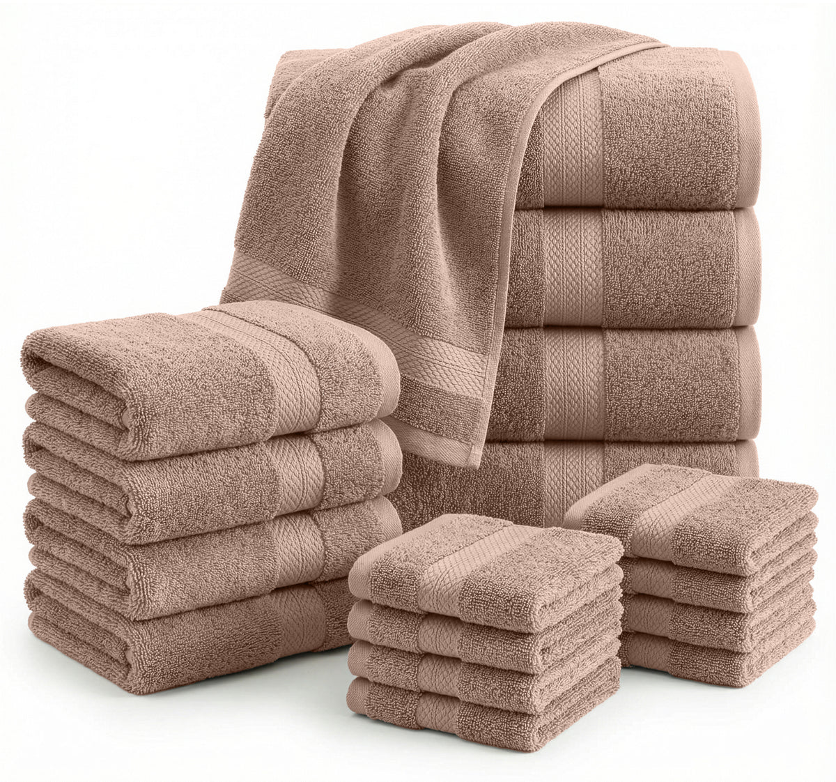 Lane Linen 16 Piece 100% Cotton Towel Set - Taupe