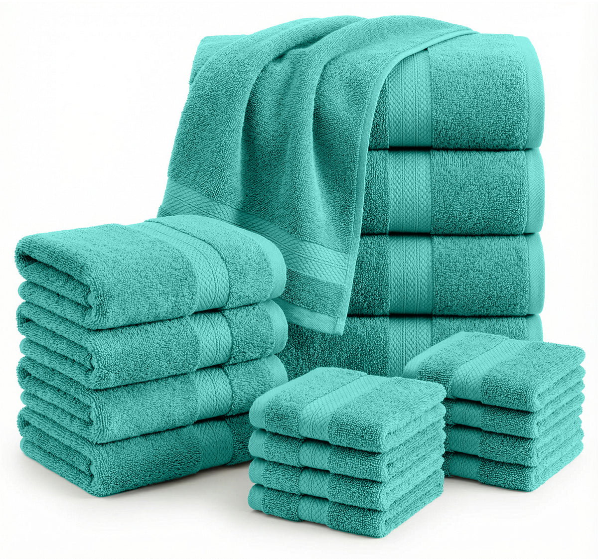 16 Piece 100% Cotton Towel Set - Teal