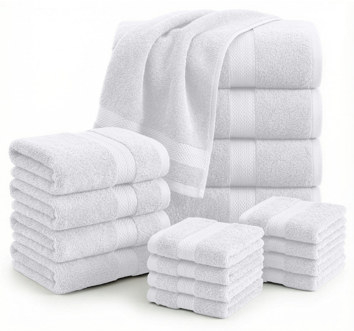 16 Piece 100% Cotton Towel Set - White