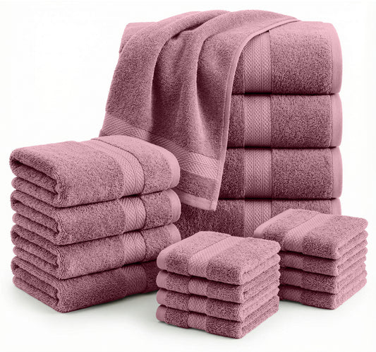 Lane Linen 16 Piece 100% Cotton Towel Set - Wishful Mauve