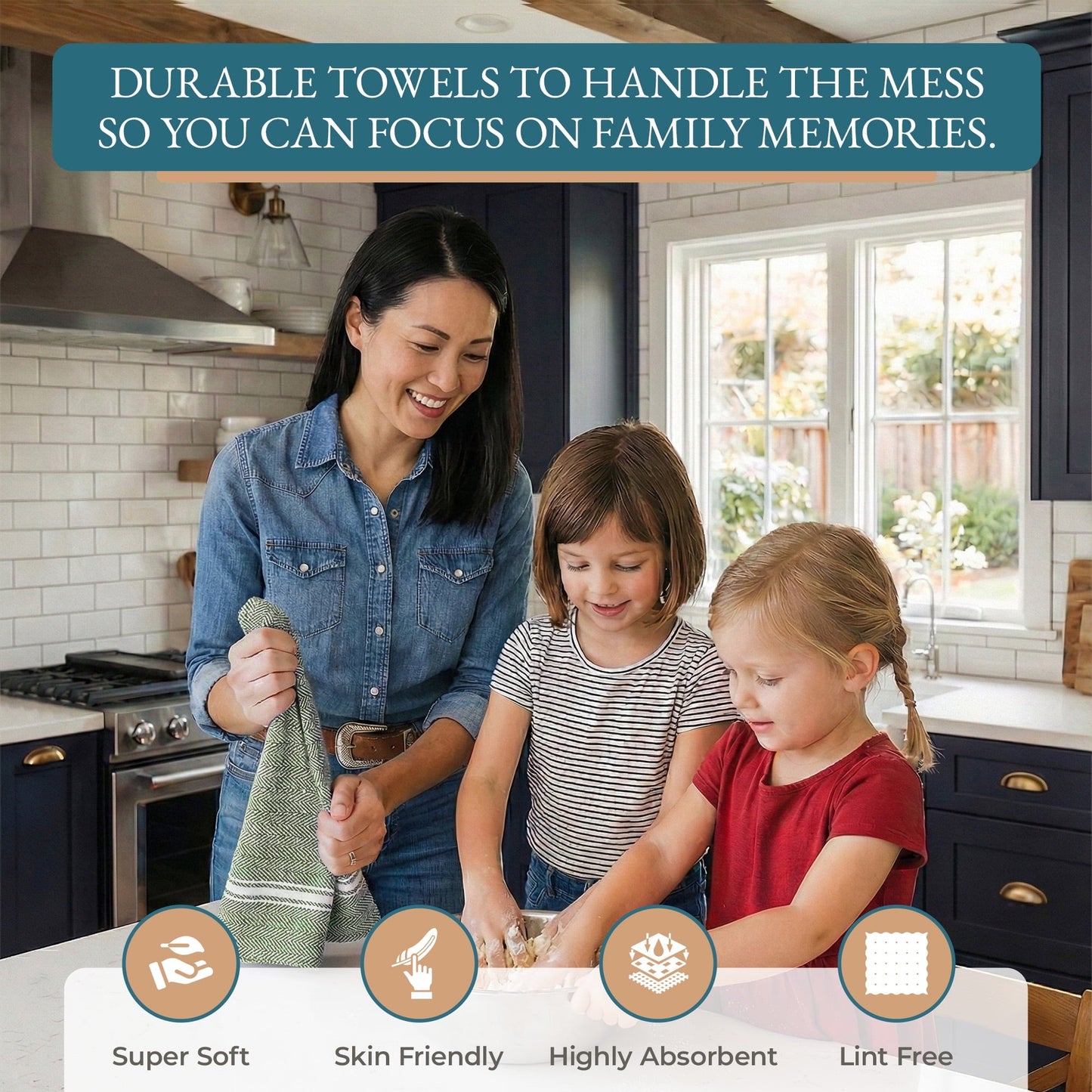 Herringbone Kitchen Towel Set cp-gallery: color=Olive Chambray; size=12 Piece Set