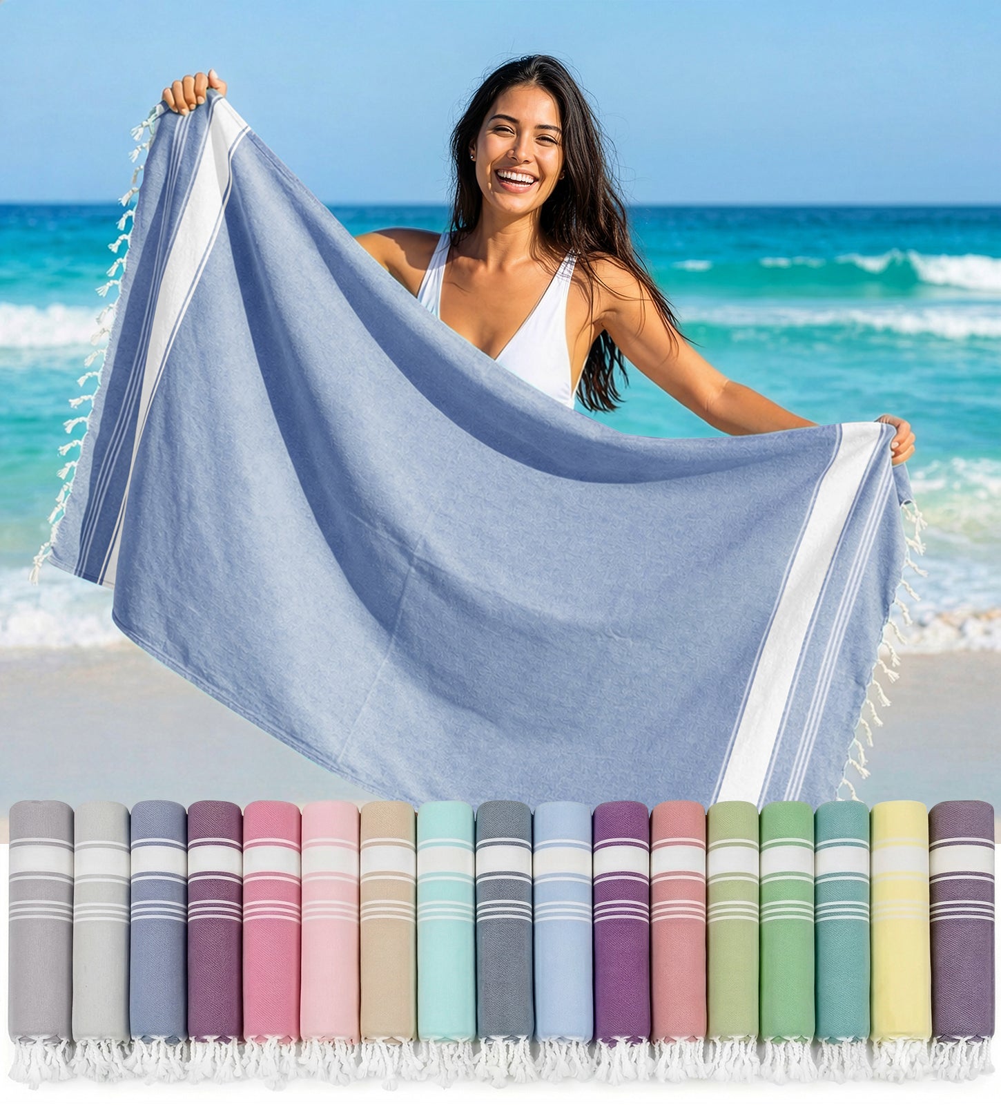 1 PIECE TURKISH BEACH TOWEL-FOREVER-BLUE