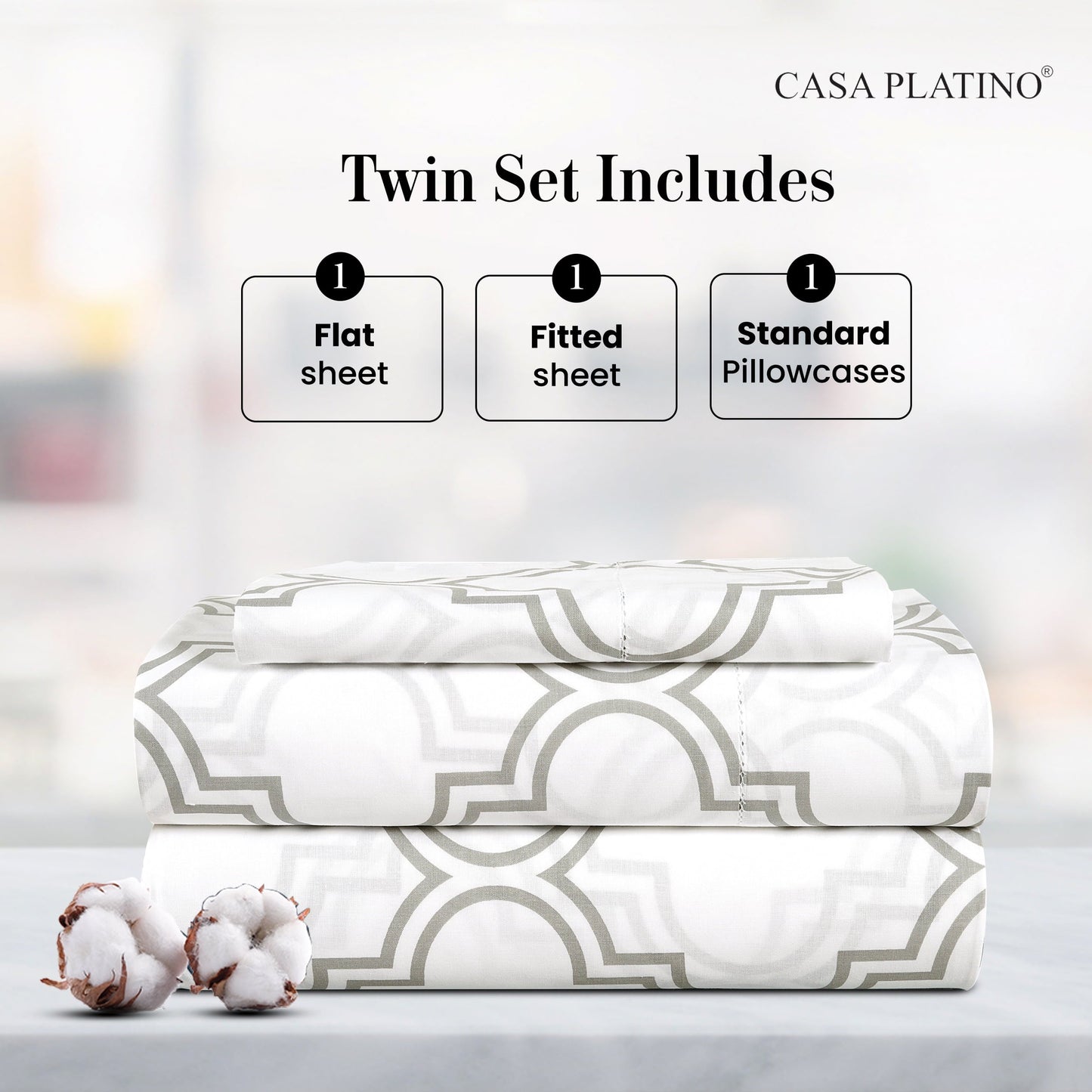 Percale Cotton Sheet Set cp-gallery: color=Trellis-silver; size=Twin