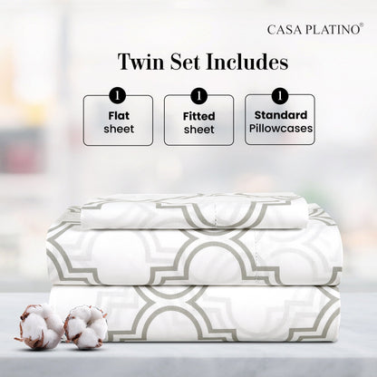 Percale Cotton Sheet Set cp-gallery: color=Trellis-silver; size=Twin