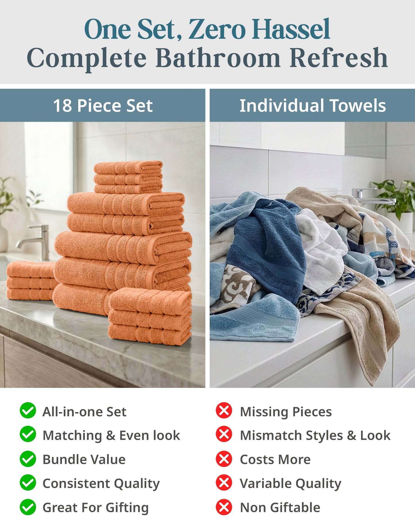 18-Piece Cotton Bath Towel Set cp-gallery: color=Peach Fuzz; size=18 Piece Set