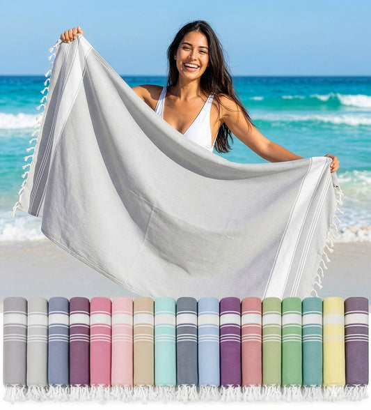 1 PIECE TURKISH BEACH TOWEL-GREY