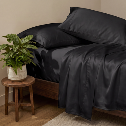 1000 Thread Count Sheet Set - Black - sateen sheets on a made bed