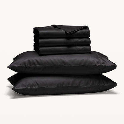 1000 Thread Count Sheet Set - Black - Split King set with three folded sheets and two pillowcases