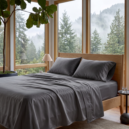1000 Thread Count Sheet Set - Charcoal - bedroom with window view