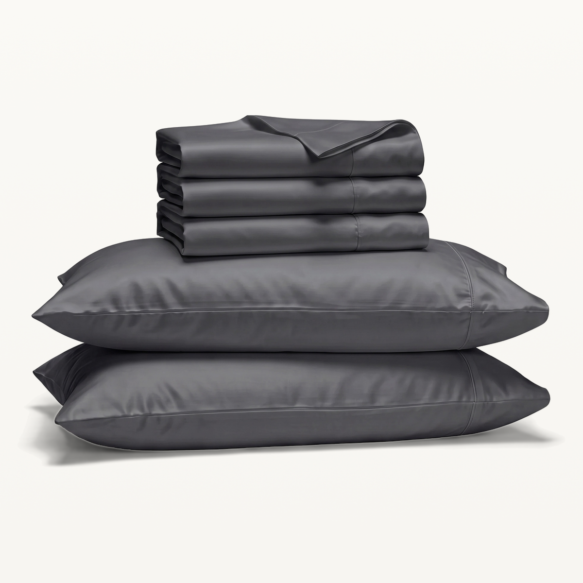 1000 Thread Count Sheet Set - Charcoal - Split King set with three folded sheets and two pillowcases