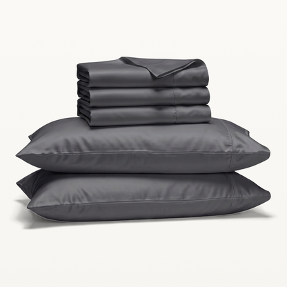 1000 Thread Count Sheet Set - Charcoal - Split King set with three folded sheets and two pillowcases