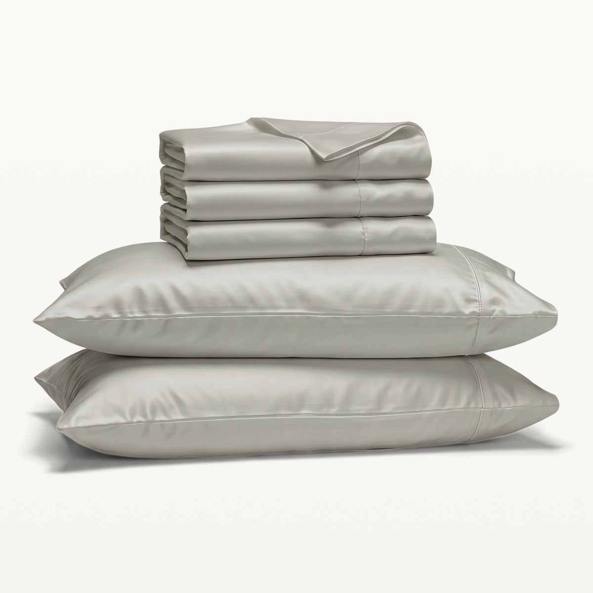 1000 Thread Count Sheet Set - Silver - Split King set with three folded sheets and two pillowcases