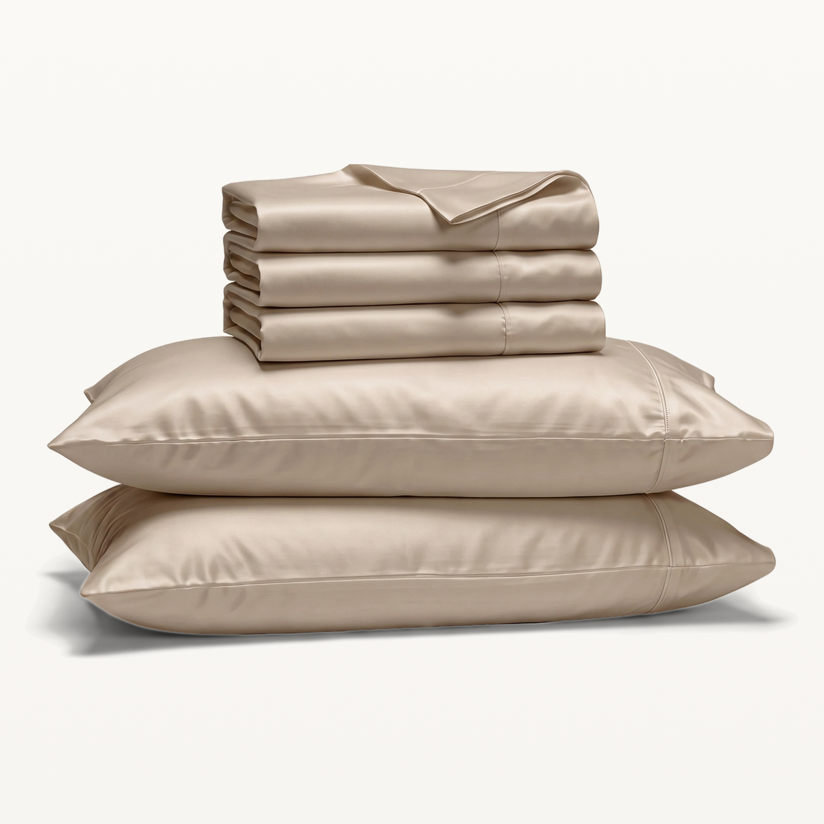 1000 Thread Count Sheet Set - Taupe - Split King set with three folded sheets and two pillowcases