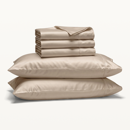 1000 Thread Count Sheet Set - Taupe - Split King set with three folded sheets and two pillowcases