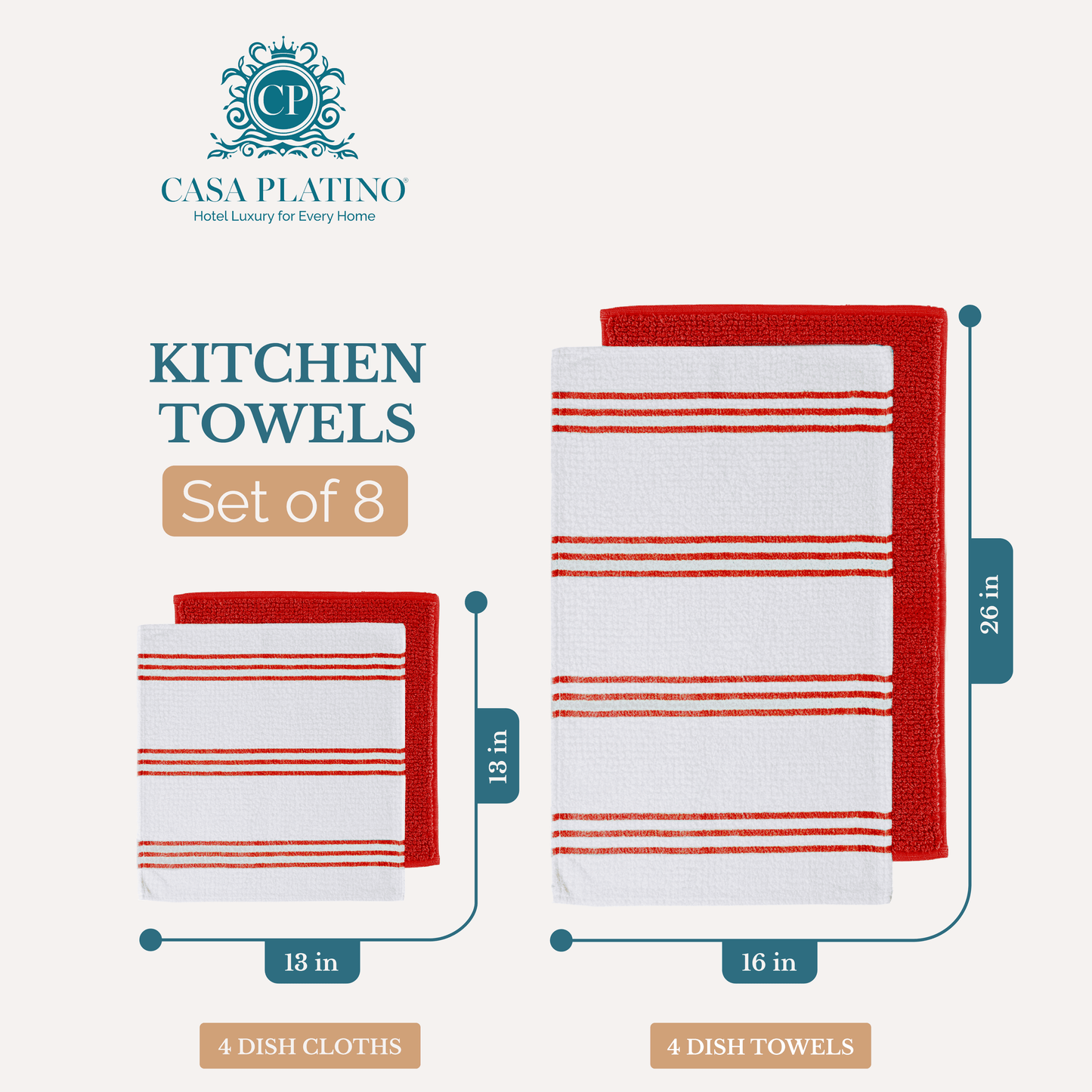 Terry Kitchen Towel Set cp-gallery: color=Red; size=8 Piece Set