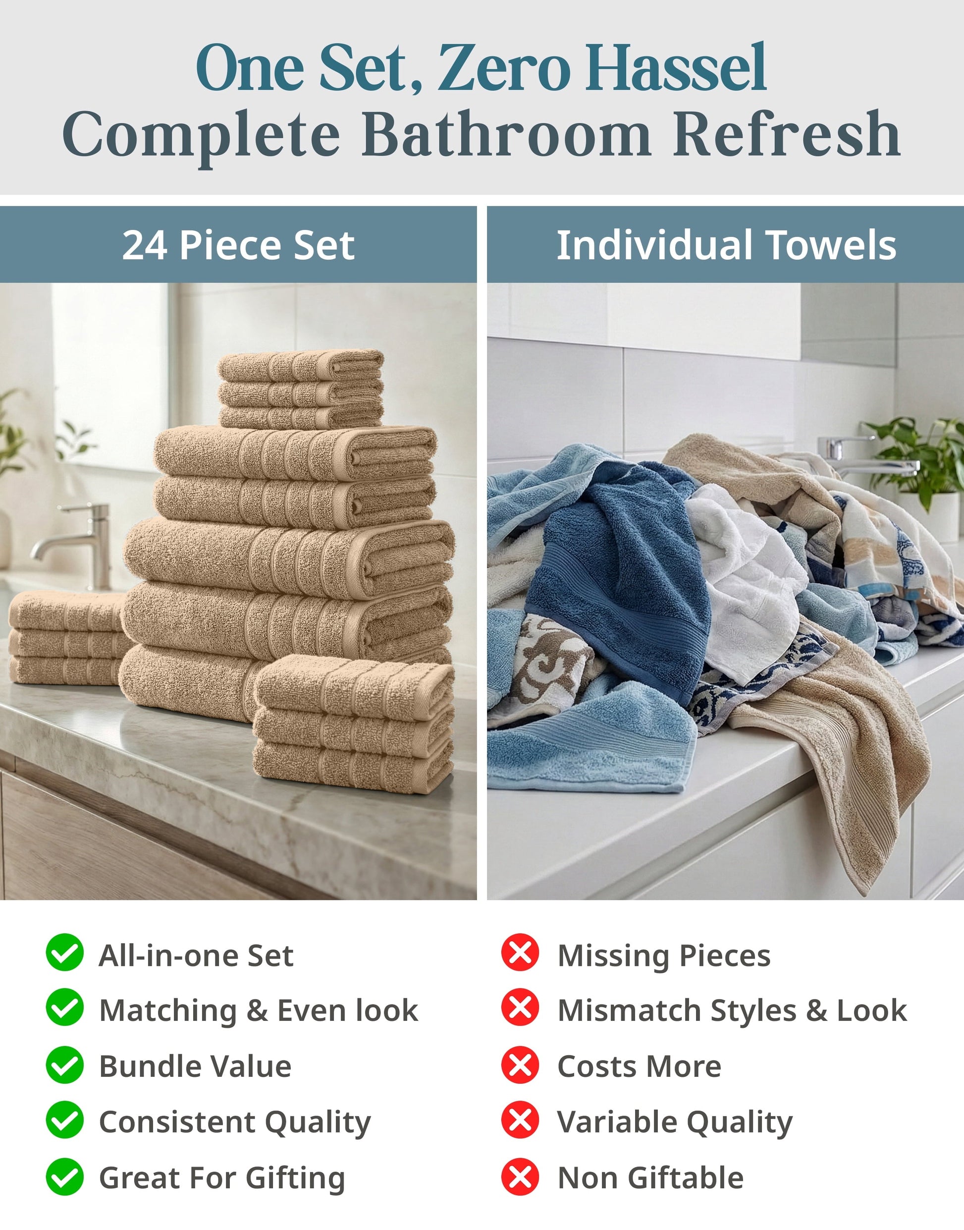 24-Piece Cotton Bath Towel Set