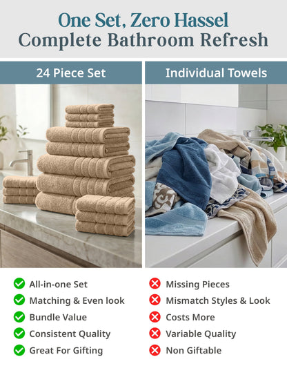 24-Piece Cotton Bath Towel Set cp-gallery: color=Towny Brown; size=24 Piece Set