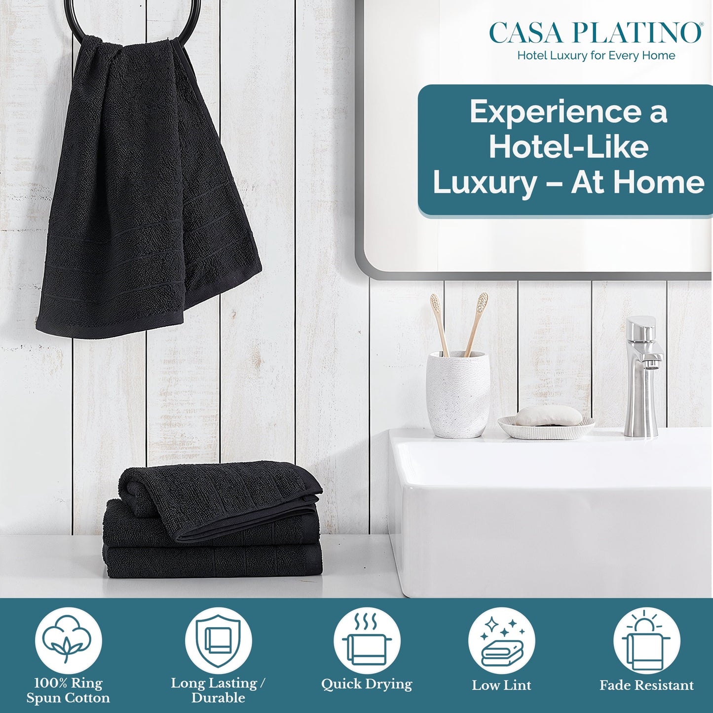 4-Piece Cotton Hand Towels Set cp-gallery: color=Black; size=4 Piece Set
