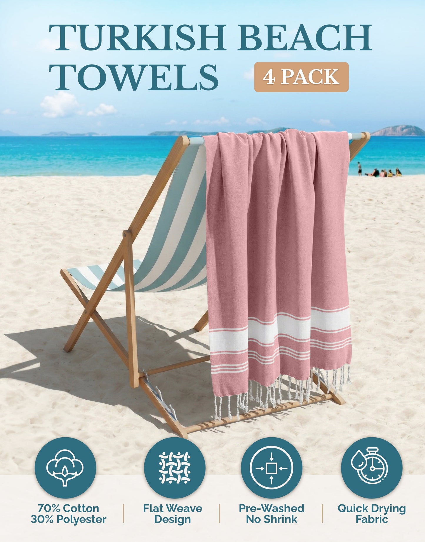 Cotton Hammam Beach Towels Multi-Pack cp-gallery: color=Cashmere Rose; size=4 Piece Set