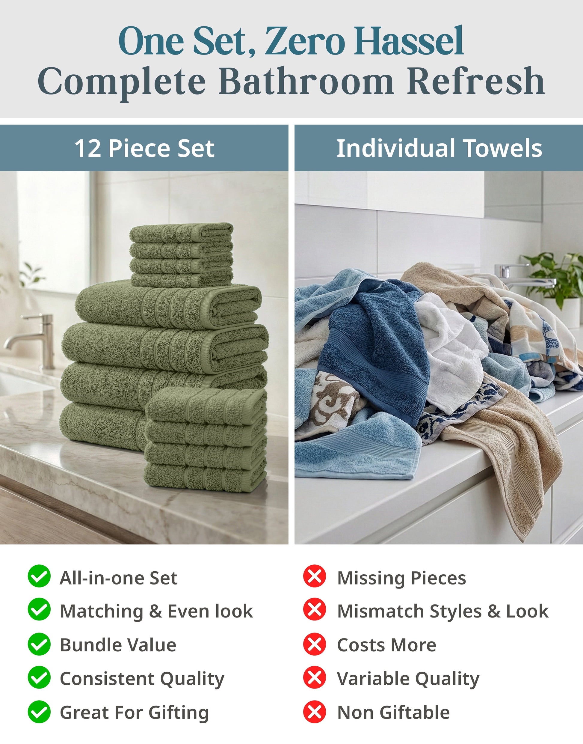 12-Piece Cotton Bath Towel Set