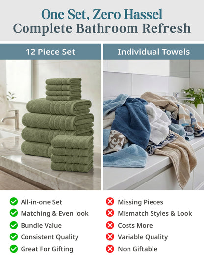 12-Piece Cotton Bath Towel Set cp-gallery: color=Oil Green; size=12 Piece Set