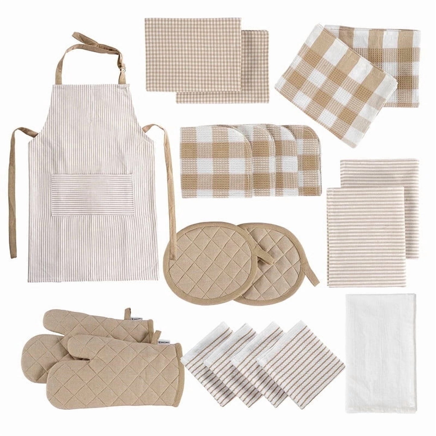 20-Piece Kitchen Towel Set Cotton Dish Towels cp-gallery: color=Beige; size=20 Piece Set