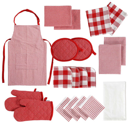 20-Piece Kitchen Towel Set Cotton Dish Towels cp-gallery: color=Red; size=20 Piece Set