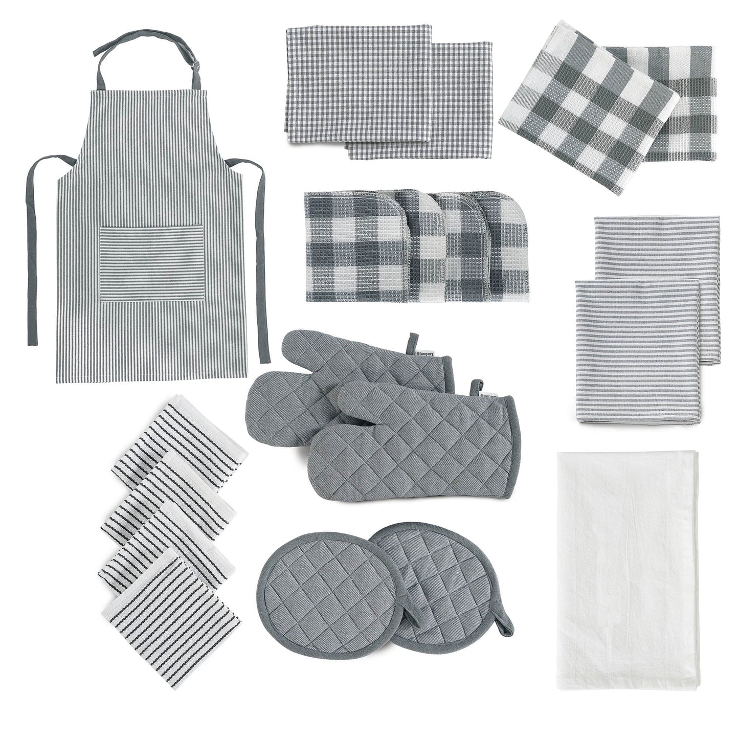 20-Piece Kitchen Towel Set Cotton Dish Towels cp-gallery: color=Grey; size=20 Piece Set