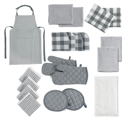 20-Piece Kitchen Towel Set Cotton Dish Towels cp-gallery: color=Grey; size=20 Piece Set