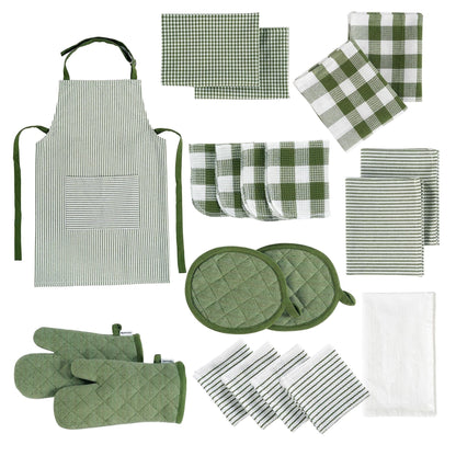 20-Piece Kitchen Towel Set Cotton Dish Towels cp-gallery: color=Olive Green; size=20 Piece Set