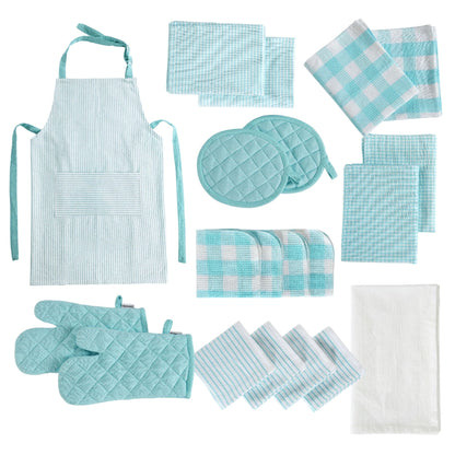 20-Piece Kitchen Towel Set Cotton Dish Towels cp-gallery: color=Aqua; size=20 Piece Set