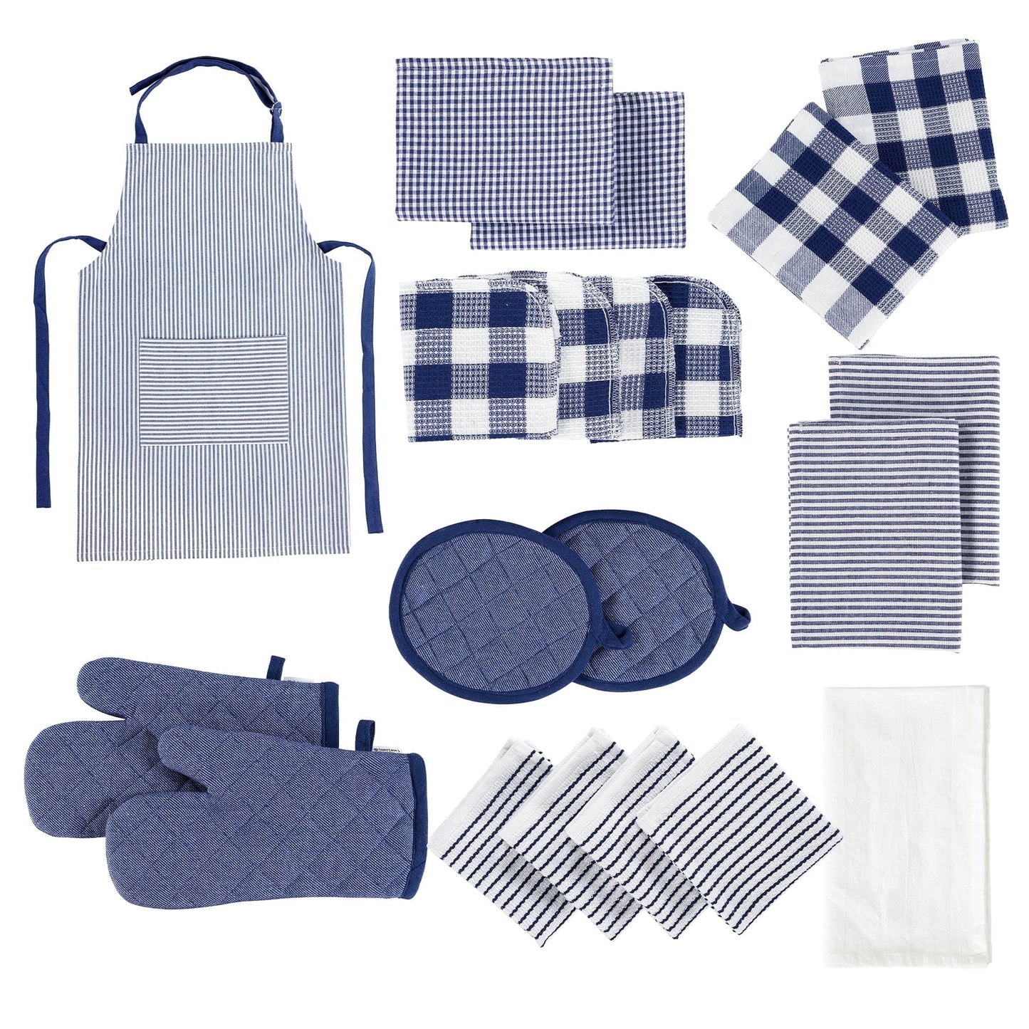 20-Piece Kitchen Towel Set Cotton Dish Towels cp-gallery: color=Indigo; size=20 Piece Set