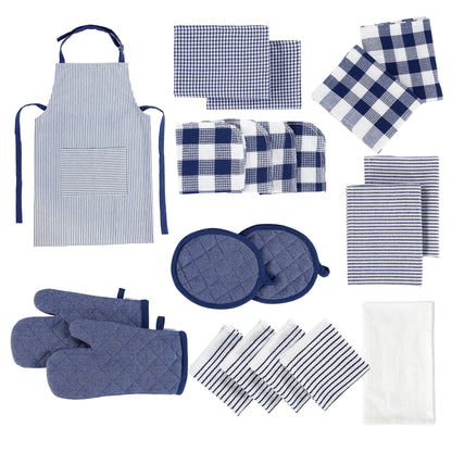 20-Piece Kitchen Towel Set Cotton Dish Towels cp-gallery: color=Indigo; size=20 Piece Set