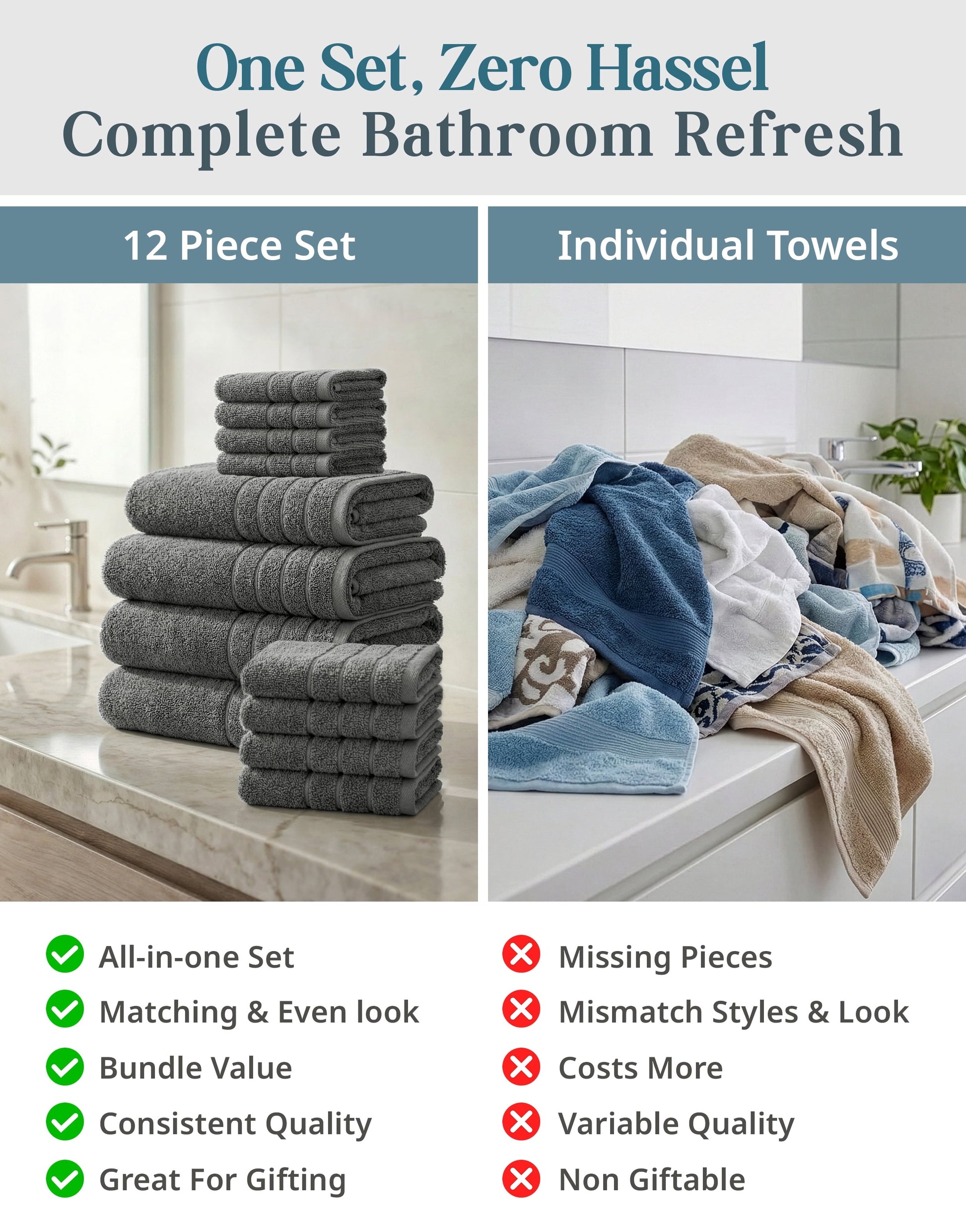 12-Piece Cotton Bath Towel Set