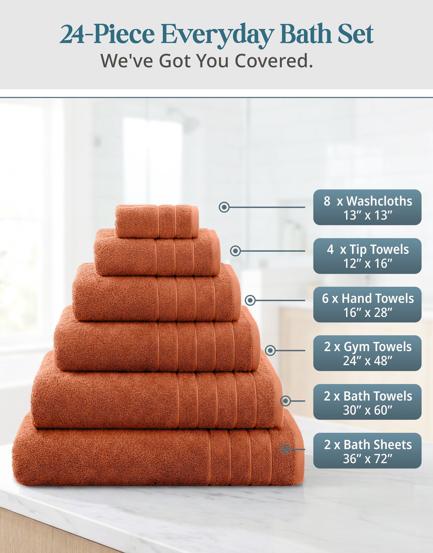 24-Piece Cotton Bath Towel Set cp-gallery: color=Rust; size=24 Piece Set