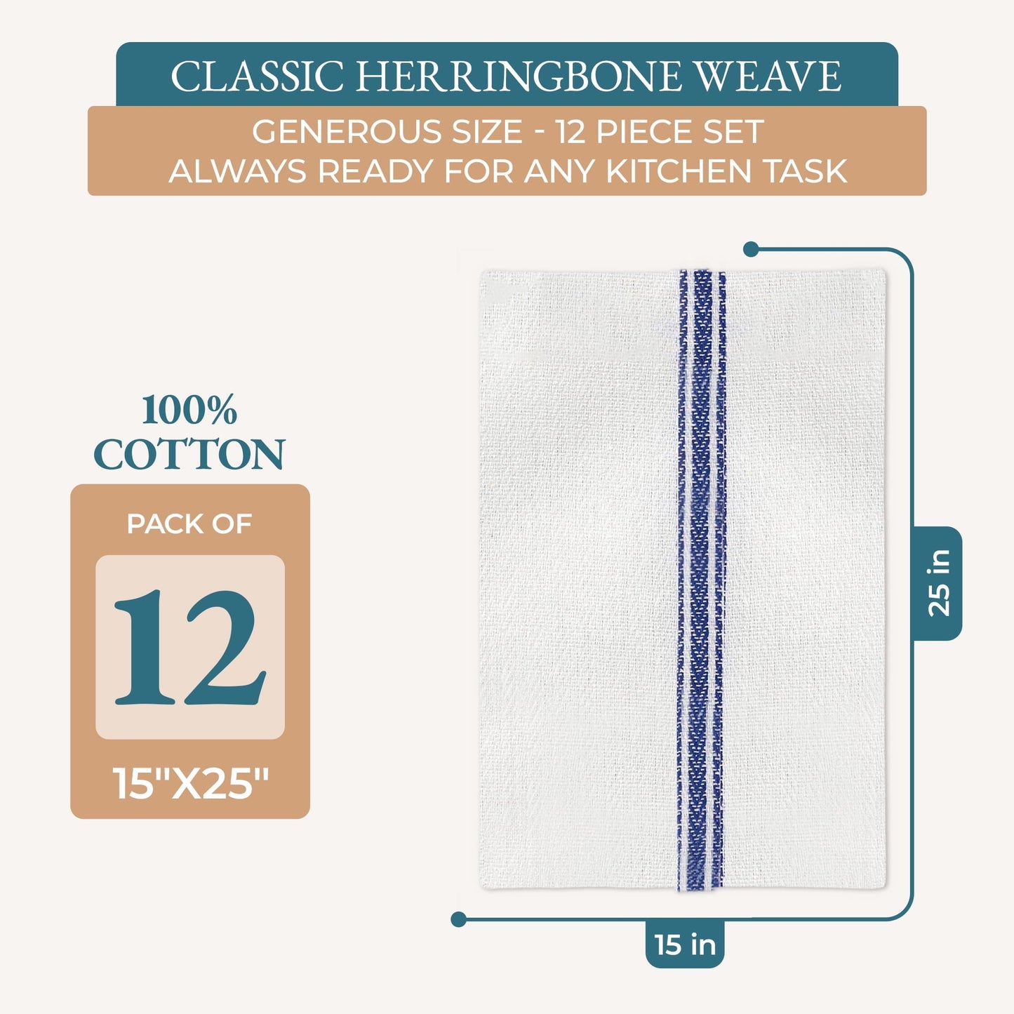 Herringbone Kitchen Towel Set cp-gallery: color=Blue Stripe; size=12 Piece Set