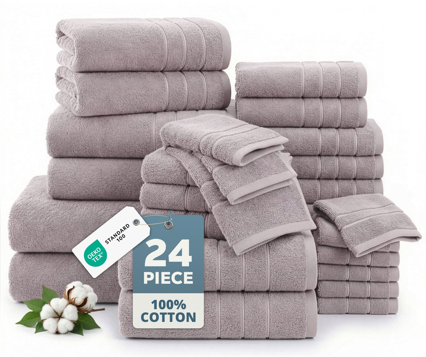 24-Piece Cotton Bath Towel Set cp-gallery: color=Platinum; size=24 Piece Set