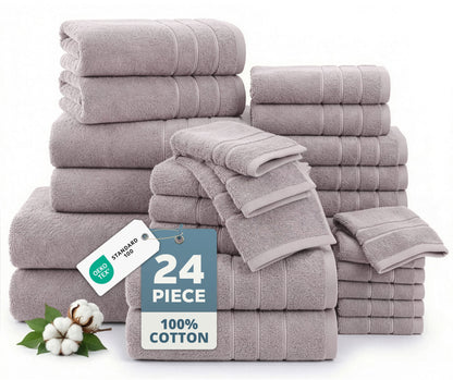 24-Piece Cotton Bath Towel Set cp-gallery: color=Platinum; size=24 Piece Set