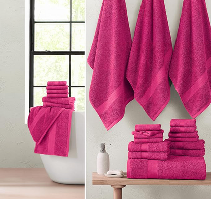24 Piece Towel set-Fuschia