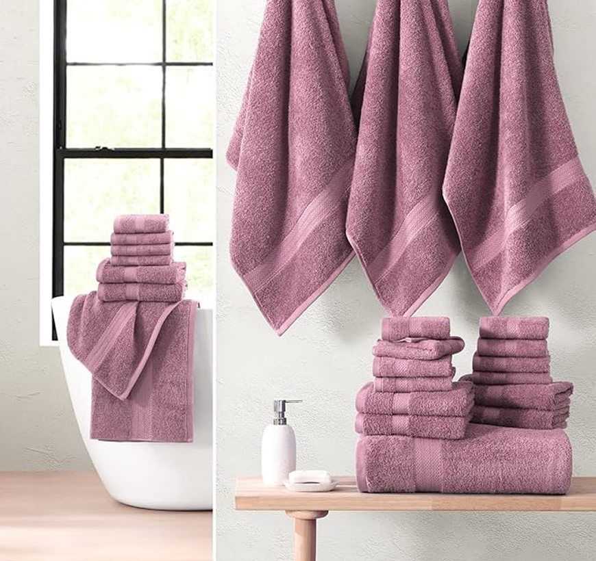 24 Piece Towel set-Wishful Mauve