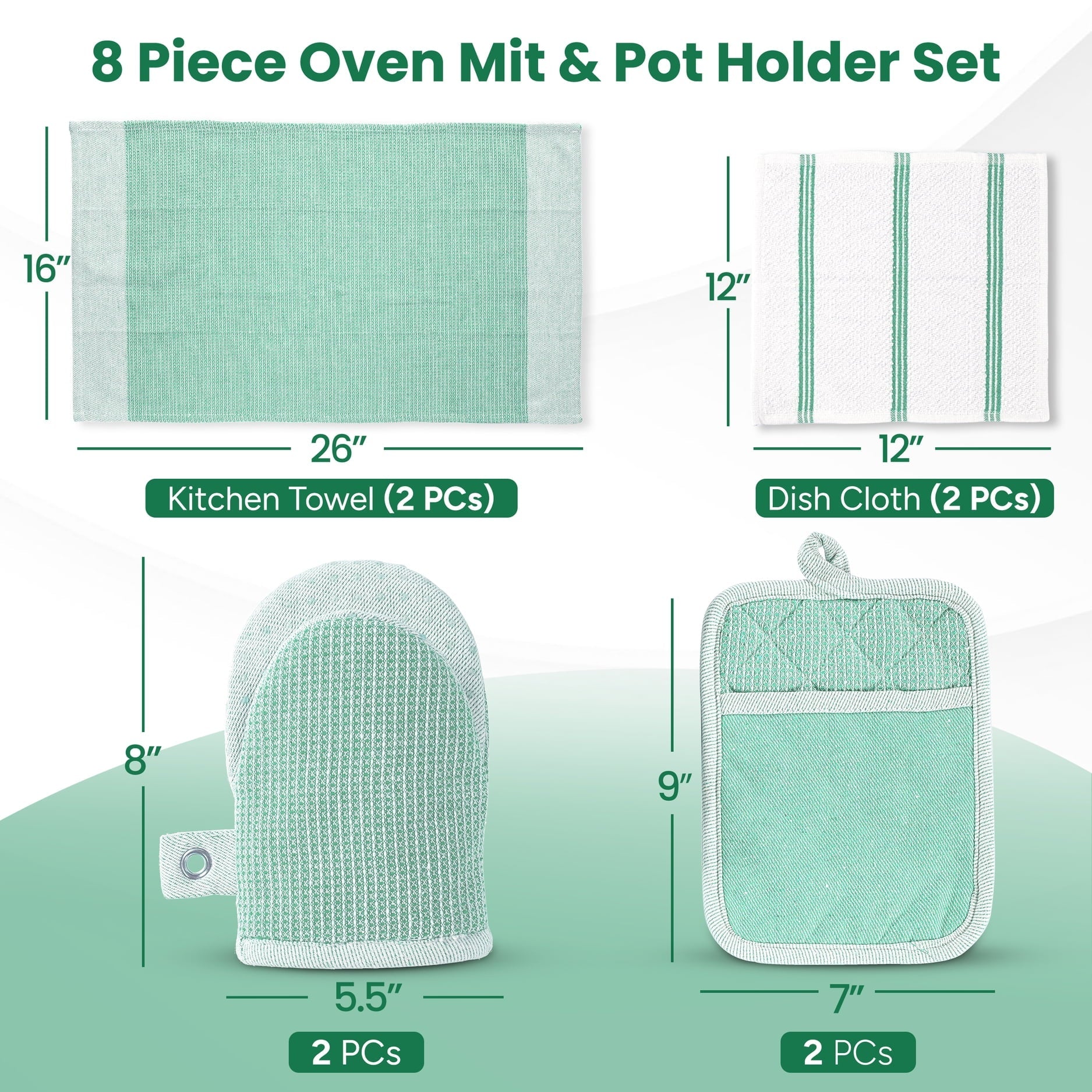 Kitchen Set - Oven Mitts, Pot Holders & Towels