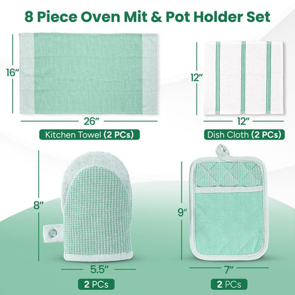 Kitchen Set - Oven Mitts, Pot Holders & Towels cp-gallery: color=Sage; size=8 Piece Set