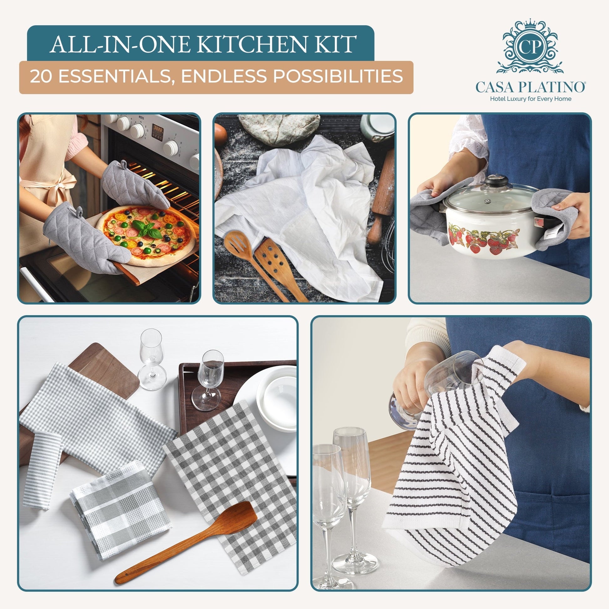 20-Piece Kitchen Towel Set Cotton Dish Towels