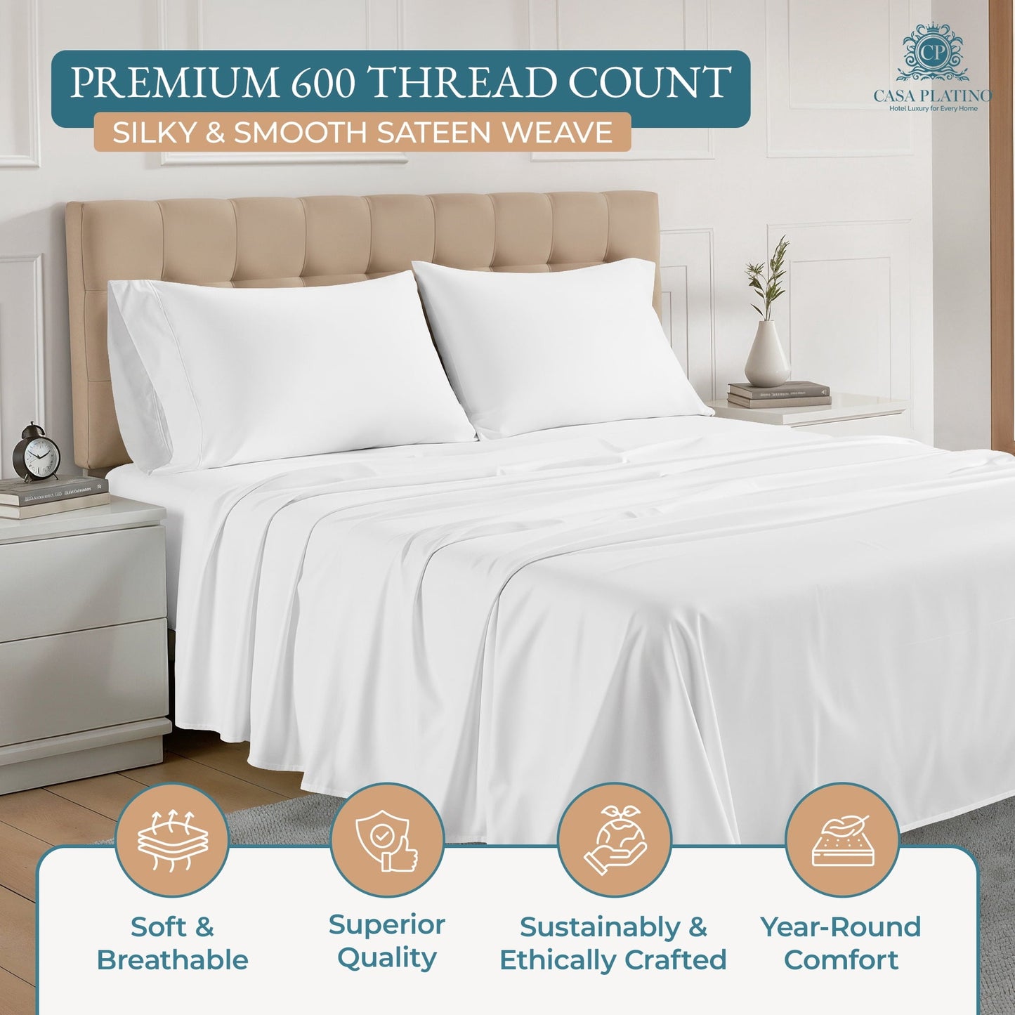 600 Thread Count Cotton Sheet Set cp-gallery: color=White; size=Twin